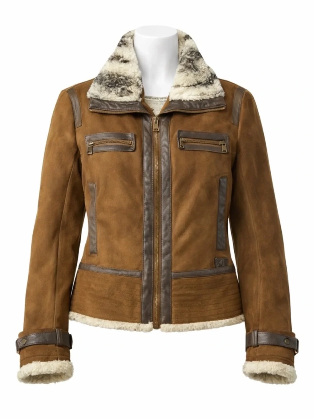 Steve Madden Brown Suede Shearling-Trim Jacket